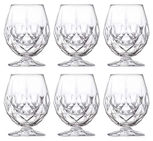 Set of 6 European Crystal Brandy Glasses - Stemless Snifter for Whiskey & Spirits