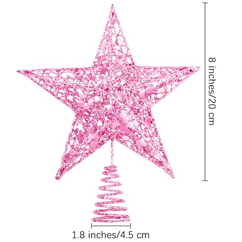 URATOT 8-Inch Pink Glittered Metal Christmas Tree Topper Star - Festive Treetop Decoration