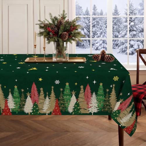 HSOWKDN Xmas Green Rectangular Christmas Tablecloth 60 x 120 Inch Waterproof & Washable