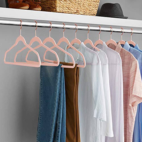 VECELO Premium Velvet Suit Heavy Duty-Non Slip & Space-Saving Clothes Hangers with 8 Finger Clips and Tie Rack for Men and Women (60 Pack), Pink