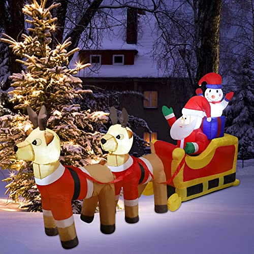 Cllayees 8ft Santa Claus & Snowman on Sleigh with Reindeers, LED Xmas Blow Up outdoor Inflatable