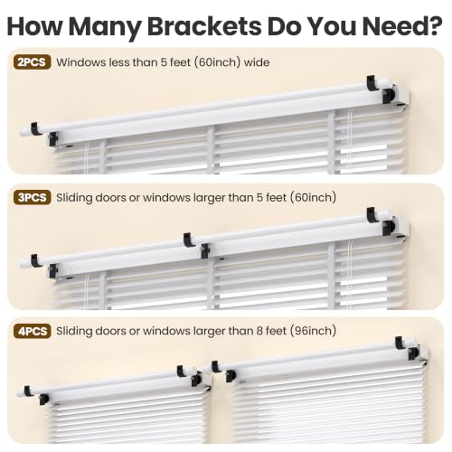 No-Drill Adjustable Curtain Rod Brackets for Over-Blind Mounting, Set of 3