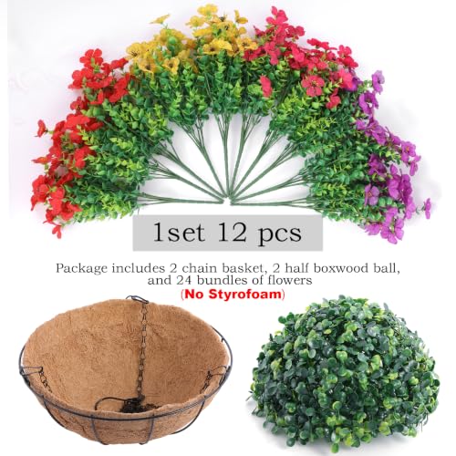 Artificial Outdoor Flowers with Hanging Baskets - Set of 2 UV Resistant Plants