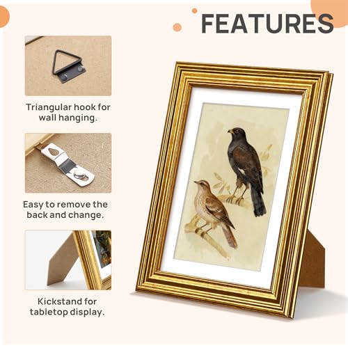 Vintage Gold 5x7 Picture Frame for Tabletop & Wall Display (Fits 4x6)