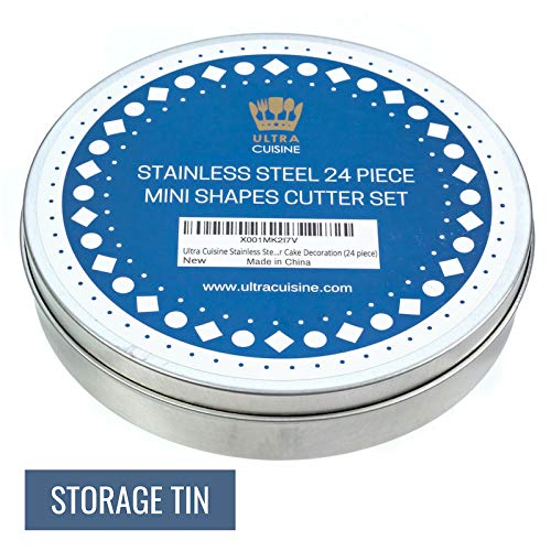 Ultra Cuisine Mini Cookie Cutter Shapes Set - 24 Small Molds To Cut Out Pastry Dough Pie Crust & Fruit - 304 Durable Stainless Steel Cutters - Cut Tiny Heart Shapes - Bake Like A Pro For A Lifetime