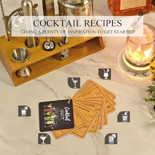 Eocolz Burlywood Silver 11-Piece Cocktail Bar Set with Stand, Shaker, Jigger & More