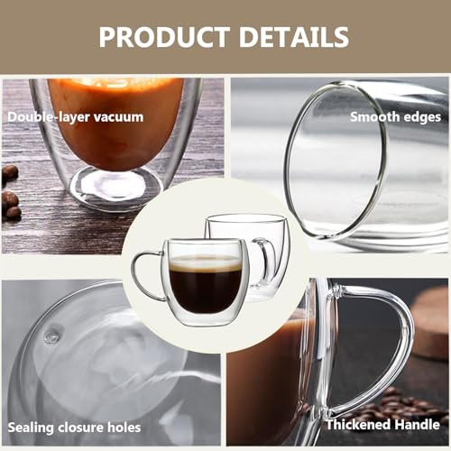 DINGPAI 4 Pack Double Wall Glass Coffee Mugs 8oz Borosilicate Insulated Cups