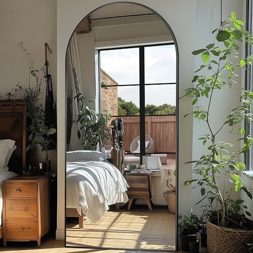 76"x34" Arched Full Length Floor Mirror, Large Aluminum Black Body Mirror