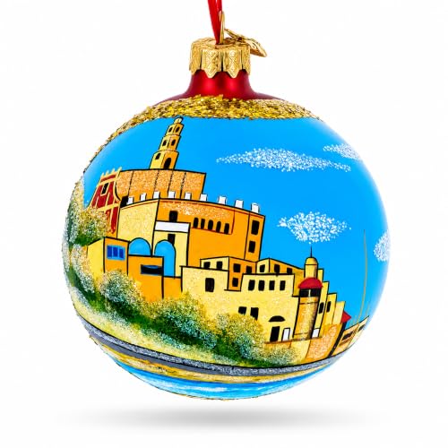 Jaffa Old City Christmas Glass Ornament 4 Inches - Hand-Painted Holiday Decor