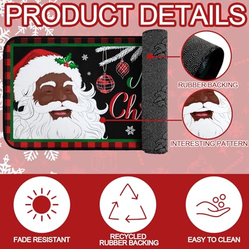 2-Piece Black Santa Christmas Kitchen Rug Set, Non-Slip Washable Mats