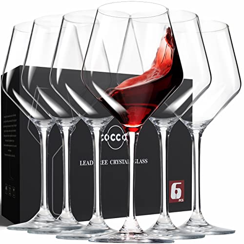 Coccot Crystal Wine Glasses Set of 6, 16oz, Lead-Free Hand Blown Italian Style Burgundy Stemware
