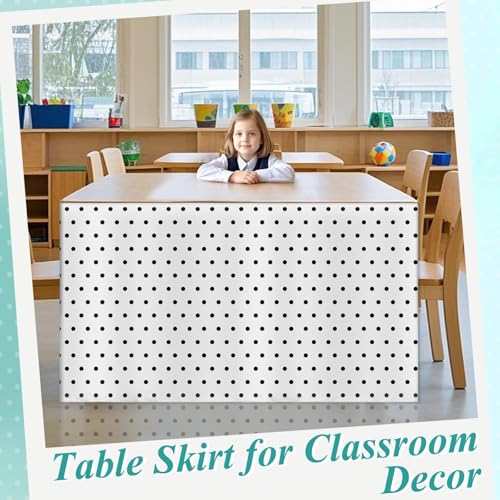 6ft Black and White Polka Dot Table Skirt for Classroom and Party Decor