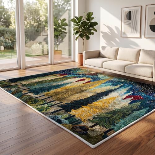 YunTu Christmas Tree Large Area Rug - 4x6ft Flat Print Holiday Living Room Mat