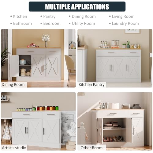 Farmhouse Kitchen Buffet Sideboard Cabinet with 3 Doors and 2 Drawers