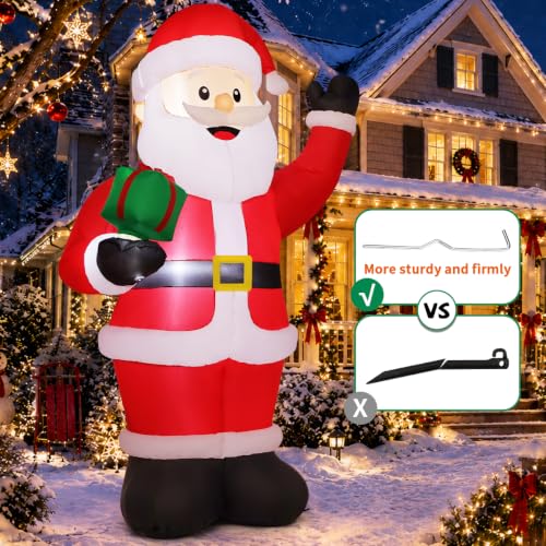 8FT Santa Inflatable Christmas Decor with Rotating Gift & Lights