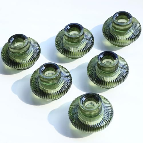 12pcs Green Candlestick Holders for Spring and Christmas - VOHO Set of 12