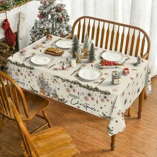 Horaldaily Christmas Tablecloth 60 x 84 Beige Rectangular with Christmas Trees