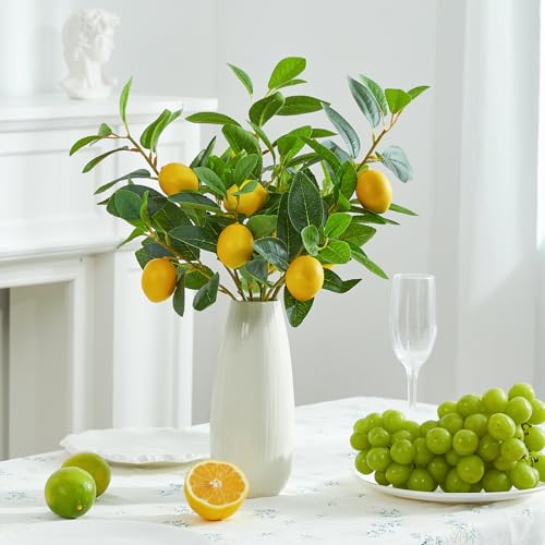 18-Inch Artificial Lemon Branches - 3 Pcs Realistic Faux Greenery