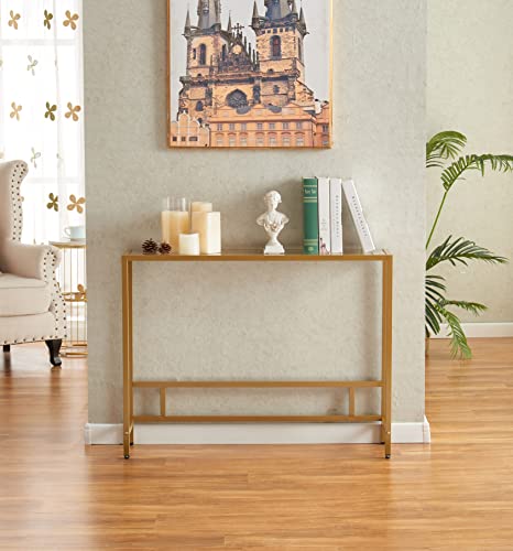 Modern Tempered Glass Console Table with Gold Metal Frame for Entryway