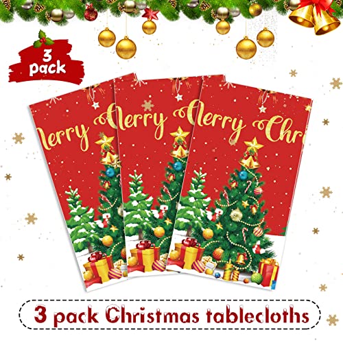 Tiamon 3-Piece Christmas Tablecloth Set Rectangular 137x274 cm, Disposable Red Xmas Covers
