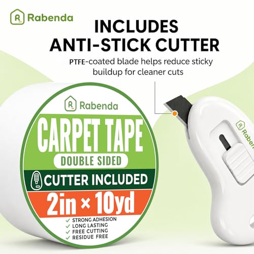 Double-Sided Carpet Tape for Area Rugs with Anti-Stick Cutter, No-Residue