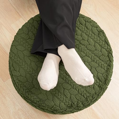 Round Foam Pouf Ottoman Footrest - 20x14 Inch Non-Slip Floor Stool, Green