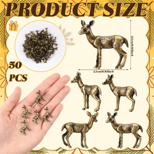 50 Pcs Mini Brass Deer Figurines, Retro Christmas Woodland Animal Decor