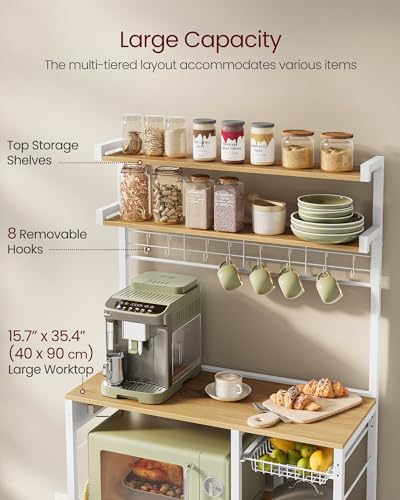 Kitchen Baker's Rack with Power Outlet, 35-Inch Microwave Stand & Coffee Bar