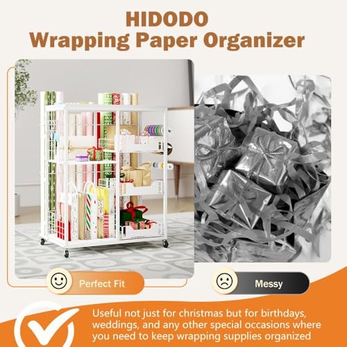 Rolling Gift Wrap Organizer Cart with 20 Roll Holders and 3 Drawers