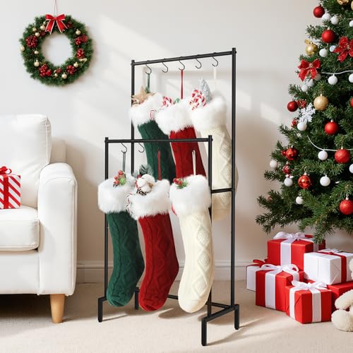 Christmas Stocking Holder Stand with 10 Hooks & Double Rods - Holiday Decor