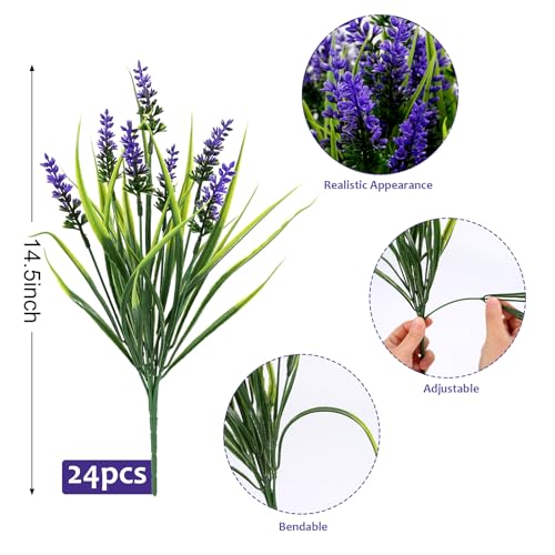 Purple Artificial Outdoor Flowers - 24 Bundles UV Resistant Faux Plants