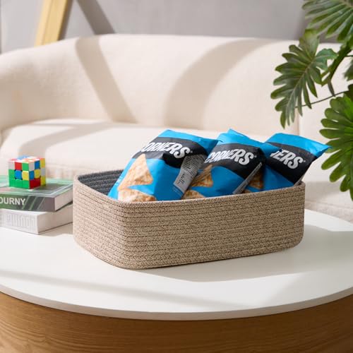 Large Woven Cotton Rope Storage Baskets - 15x11x5 Inch Shallow Bins, 2 Pack