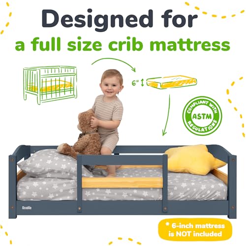 Wooden Toddler Floor Bed with Rails - Low Montessori Crib Size Frame