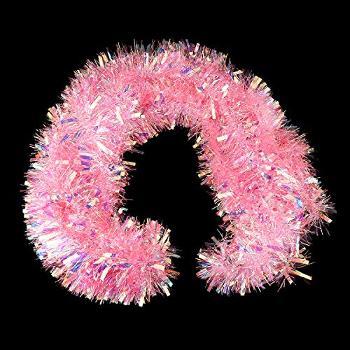 Pink Tinsel Garland for Christmas Tree Decor & Party Supplies - 17 Ft x 3 in