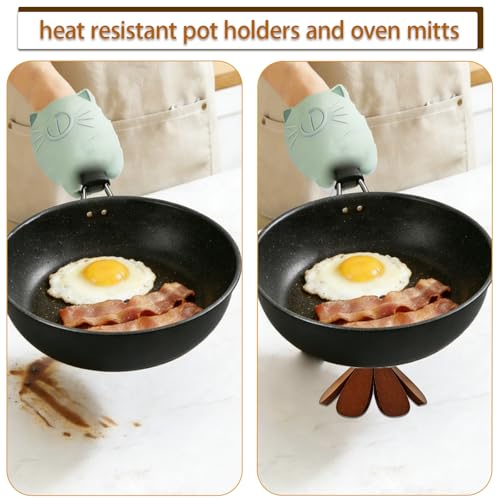 Rainbow-Colored 5Pcs Foldable Pine Wood Christmas Tree Trivet Set with Stand and Silicone Oven Mitts