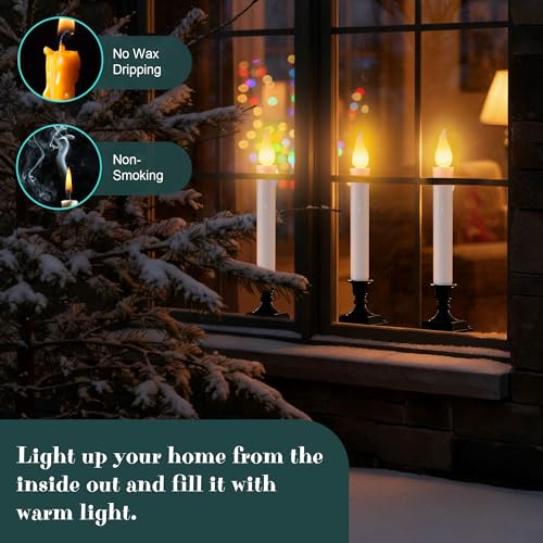 Enhon 12-Pack Battery Operated Window Candles with Dusk-to-Dawn Sensor, Black Base
