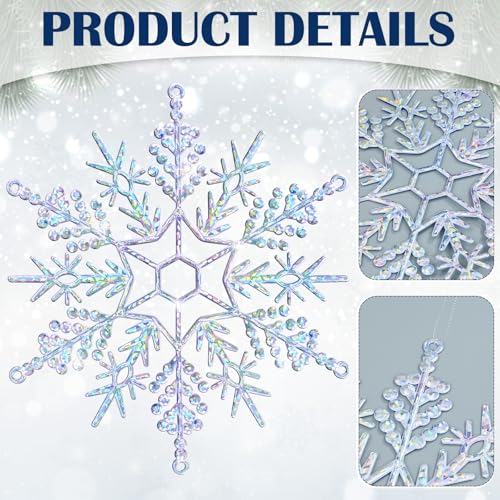 Sumind Iridescent 8-Pack Large Snowflake Ornaments, 12” Rainbow Christmas Decorations