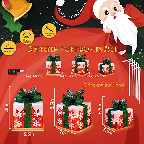 JUSTPRO Style 5 3-Piece Lighted Christmas Gift Boxes with Bright White LEDs