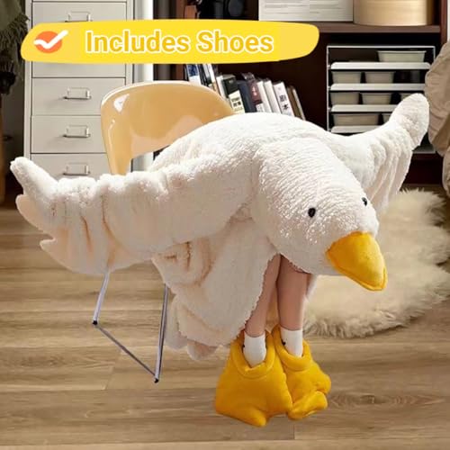 Oversized Wearable Goose Blanket Hoodie with Feet Warmers for Adults & Kids