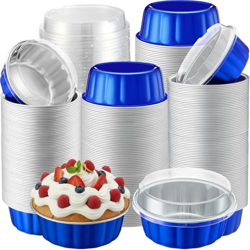 Gemstone Blue Gejoy 180 Pcs 8 oz Aluminum Foil Ramekins with Lids Disposable Creme Brulee Cups Box