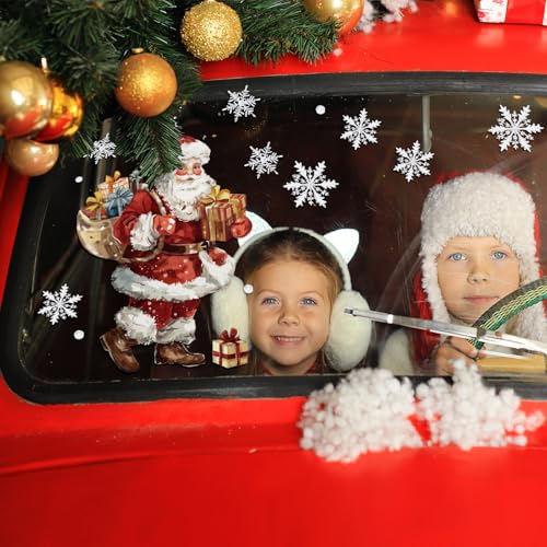 Christmas Window Clings 6 Sheets Santa Claus Snowman Nutcracker Reindeer Snowflake PVC - Reusable