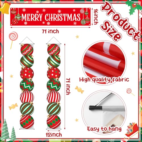 Buryeah 3 Pcs Christmas Door Decorations Outdoor Ball Banner Set - Red & Green