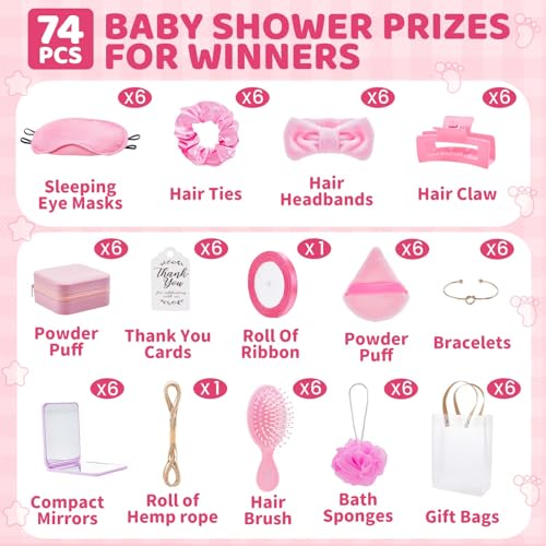 74-Piece Baby Shower Game Prizes Set with Gift Bags and Accessories