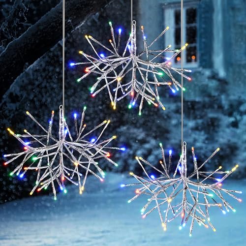 Hiboom 3-Pack Starburst Snowflake Christmas Lights - Outdoor LED Holiday Decor