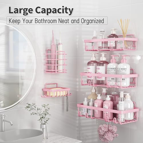 Liuoud 5-Pack Pink Shower Caddy Stainless Steel Wall Organizer