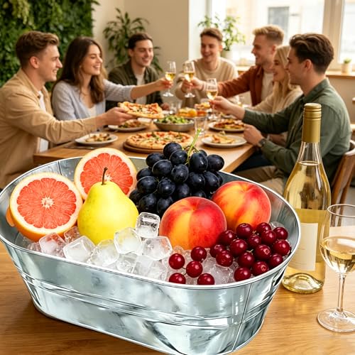 GIQSX 4 Pack 3 Gallon Galvanized Beverage Tubs - Ice Buckets for Parties & Camping