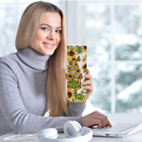 BQXH 20 oz Slim Tumbler with Sunflower Gnome Gift - Multi573