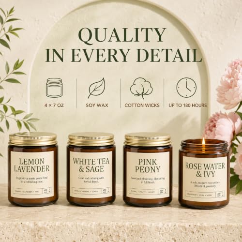 Scented Soy Candles Set - 4 Pack, Long-Lasting Aromatherapy Jar Candles for Home