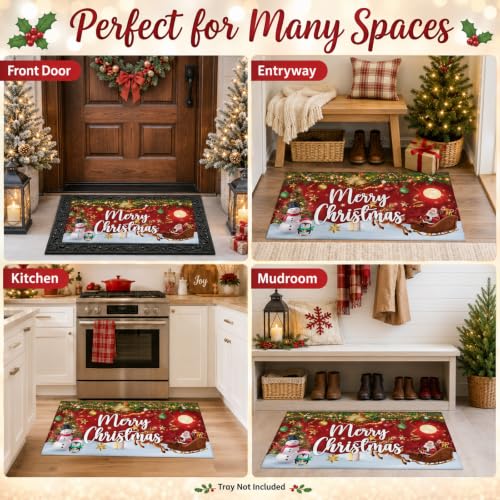 Merry Christmas Door Mat Inserts - Red Holiday Welcome 18 x 30 in
