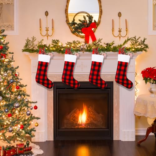 Large 22-Inch Red & Black Buffalo Plaid Christmas Stockings (6-Pack)